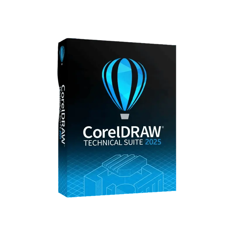 CorelDRAW Technical Suite 2025 Verpackung mit blauem Heißluf