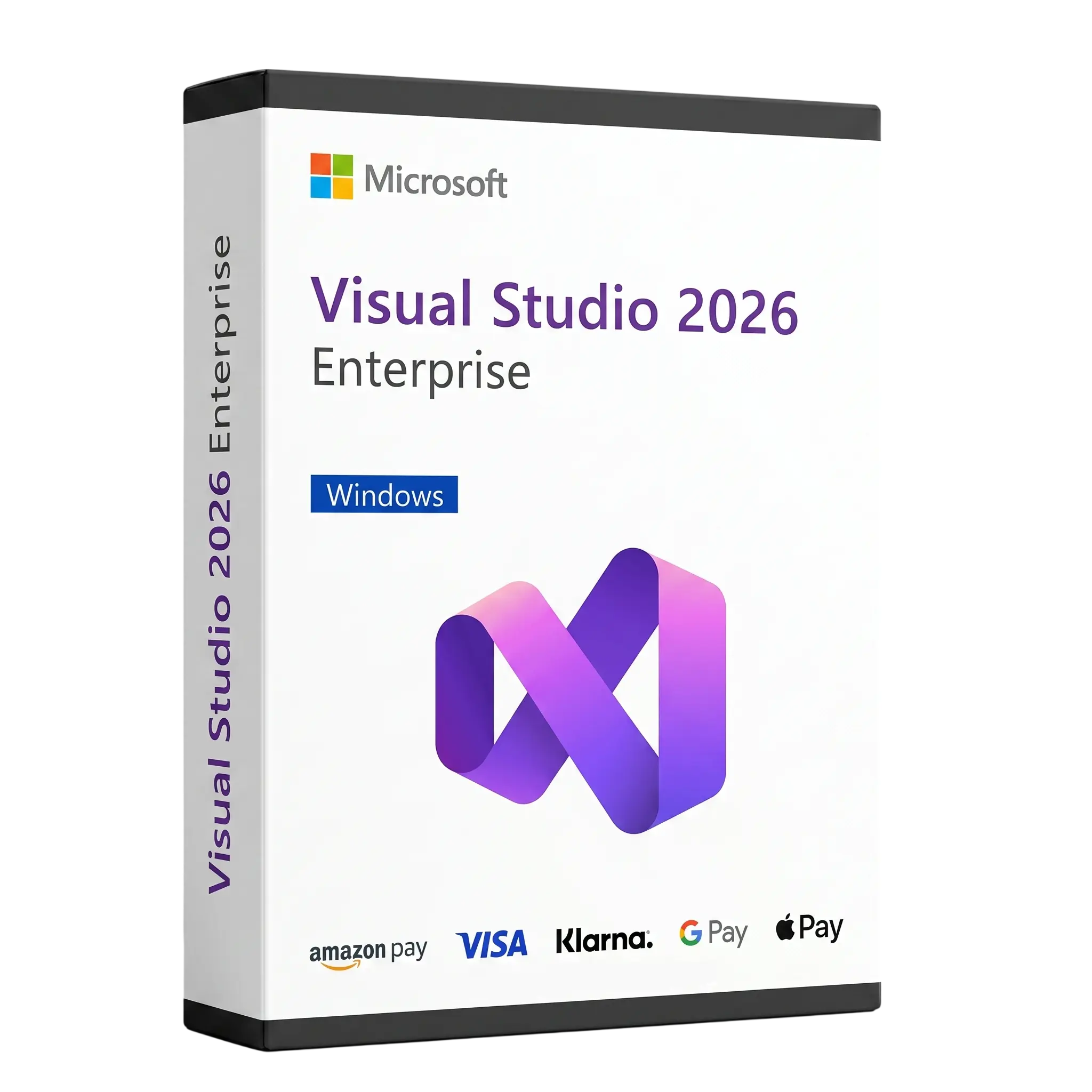 Produktbox von Microsoft Visual Studio 2026 Enterprise für Windows, professionelle IDE mit IntelliTrace, Live Testing und KI-Assistenz für Entwicklerteams