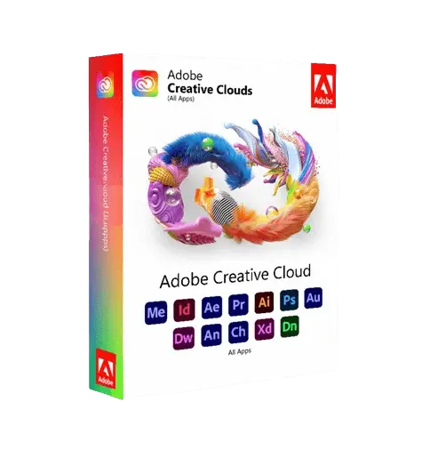 Adobe Creative Cloud Box mit Symbolen der Kreativ-Apps