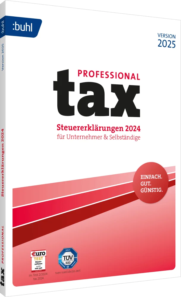 Verpackung der tax Professional 2025 Software für Steuererklärungen 2024 für Unternehmer und Selbstständige