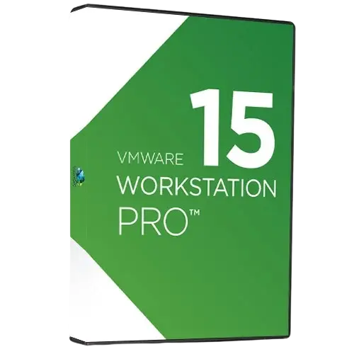 Produktbild der VMware Workstation Pro 15 Softwareverpackung in Grün mit Logo