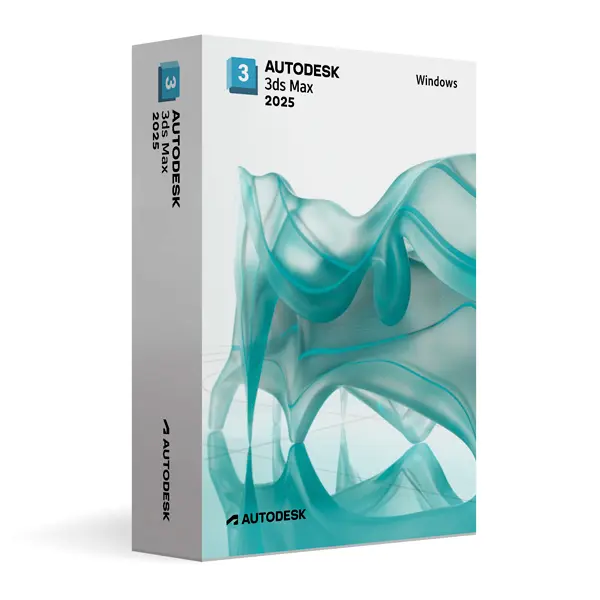 Produktverpackung von Autodesk 3ds Max 2025 für Windows, professionelle 3D-Software für Modellierung, Animation und Rendering