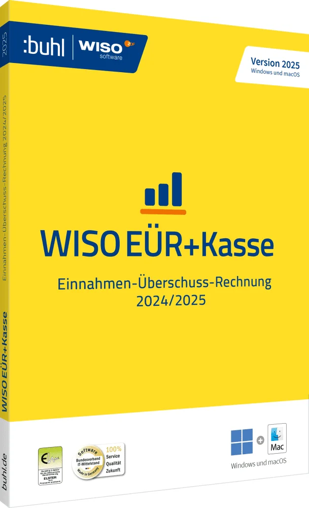 Verpackung der Software WISO EÜR+Kasse 2025 für Einnahmen-Überschuss-Rechnung, kompatibel mit Windows und macOS