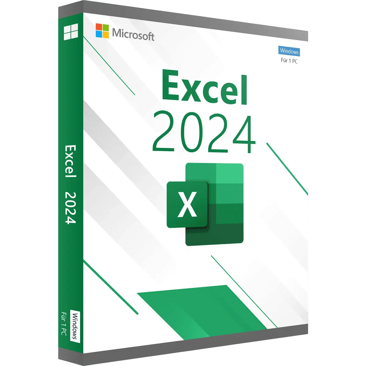 Verpackung der Microsoft Excel 2024 Software für einen PC mit Windows-Logo